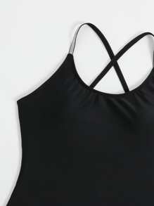 素色連體泳衣 - 黑色 - 查看 5