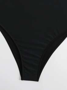 素色連體泳衣 - 黑色 - 查看 3