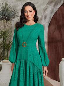 Mulvari Lantern Sleeve Ruffle Hem Dress