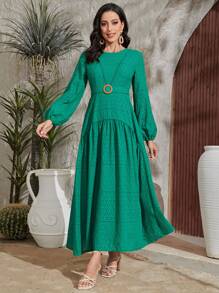 Mulvari Lantern Sleeve Ruffle Hem Dress