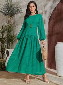 Mulvari Lantern Sleeve Ruffle Hem Dress