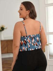 SHEIN Frenchy Plus Allover Print Guipure Lace Trim Cami Top - Dusty Blue - View 3