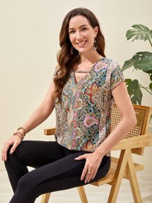 EMERY ROSE Áo sơ mi nữ Cắt ra Paisley Boho - Nhiều màu - Xem 6