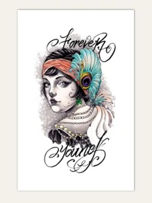 1 hoja Pegatina tatuaje vintage con estampado de figura - Multicolor - Ver 2