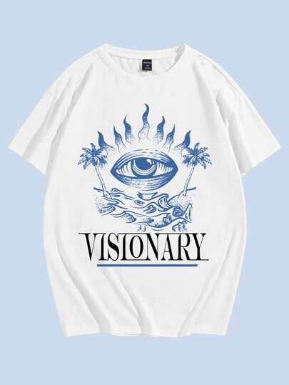 Guys Cotton Letter & Eye Graphic Tee