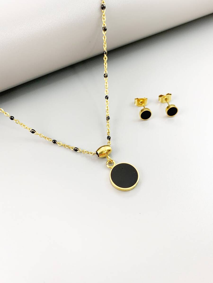 Vòng cổ Charm & Hoa tai Stud - Vàng - Xem 1