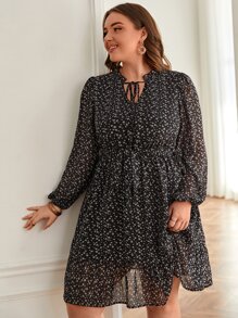 SHEIN Frenchy Vestido con estampado floral de cuello con cordón