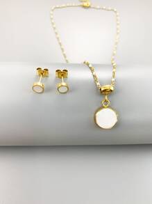 Round Charm Necklace & Stud Earrings - Yellow Gold - View 2