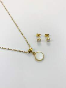 Round Charm Necklace & Stud Earrings - Yellow Gold - View 3