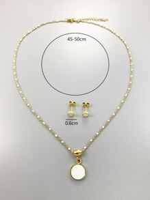 Round Charm Necklace & Stud Earrings - Yellow Gold - View 4