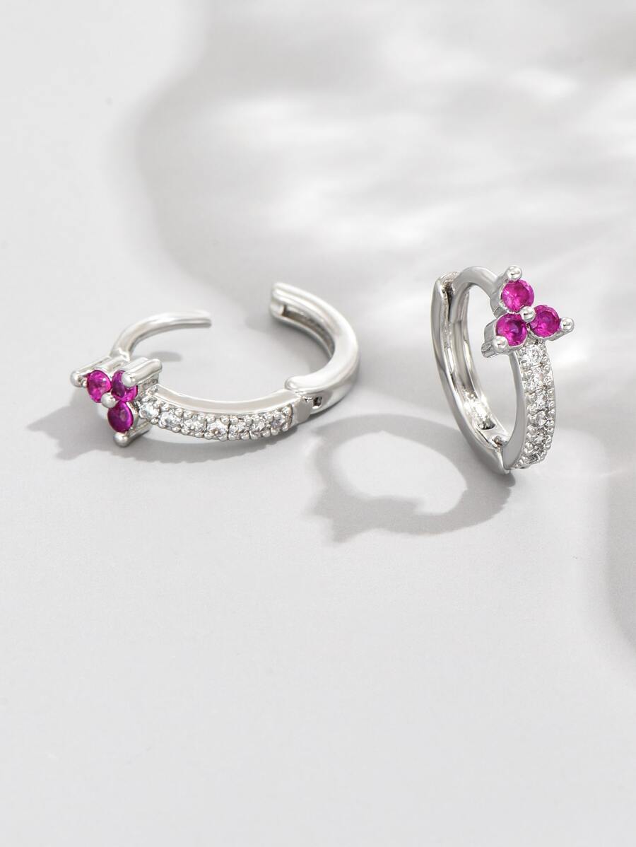 Hoa tai dạng vòng trang trí bằng đá Zirconia - Bạc - Xem 1