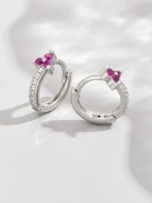 Hoa tai dạng vòng trang trí bằng đá Zirconia - Bạc - Xem 2