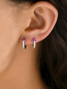 Hoa tai dạng vòng trang trí bằng đá Zirconia - Bạc - Xem 4