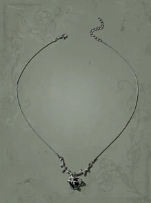 ROMWE Goth Thorn Design Heart Charm Necklace - Silver - View 1