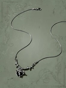 ROMWE Goth Thorn Design Heart Charm Necklace - Silver - View 2
