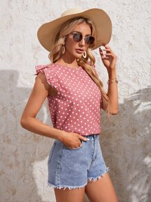 SHEIN LUNE Áo sơ mi nữ Xù Buộc lại Chấm bi Giải trí - Bụi hồng - Xem 4