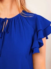 SHEIN Clasi 繫帶領蝴蝶袖上衣 - 藍色 - 查看 4