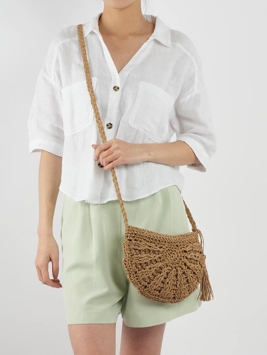 Minimalist Hollow Out Design Straw Bag - Khaki - View 1