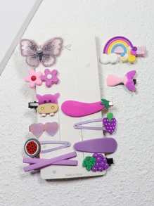 12pcs Flower & Butterfly Decor Hair Clip - Purple - View 1