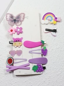 12pcs Flower & Butterfly Decor Hair Clip - Purple - View 2