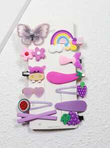 12pcs Flower & Butterfly Decor Hair Clip - Purple - View 3