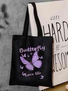 Letter Print Shopper Bag School Bag,Large Capacity,Classic Casual,Foldable,Portable, Suitable For Teen Girls Women College Students Valentines - Multicolor - View 1