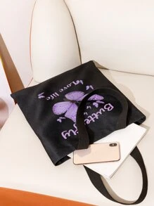 Letter Print Shopper Bag School Bag,Large Capacity,Classic Casual,Foldable,Portable, Suitable For Teen Girls Women College Students Valentines - Multicolor - View 4