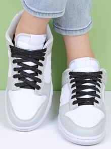 1 Pair Versatile Women Black Sparkling Shoelaces - Black - View 3