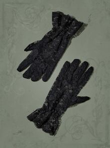 ROMWE Goth Floral Lace Gloves - Black - View 5