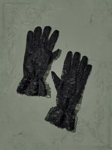 ROMWE Goth Floral Lace Gloves - Black - View 6