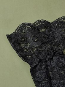 ROMWE Goth Floral Lace Gloves - Black - View 7