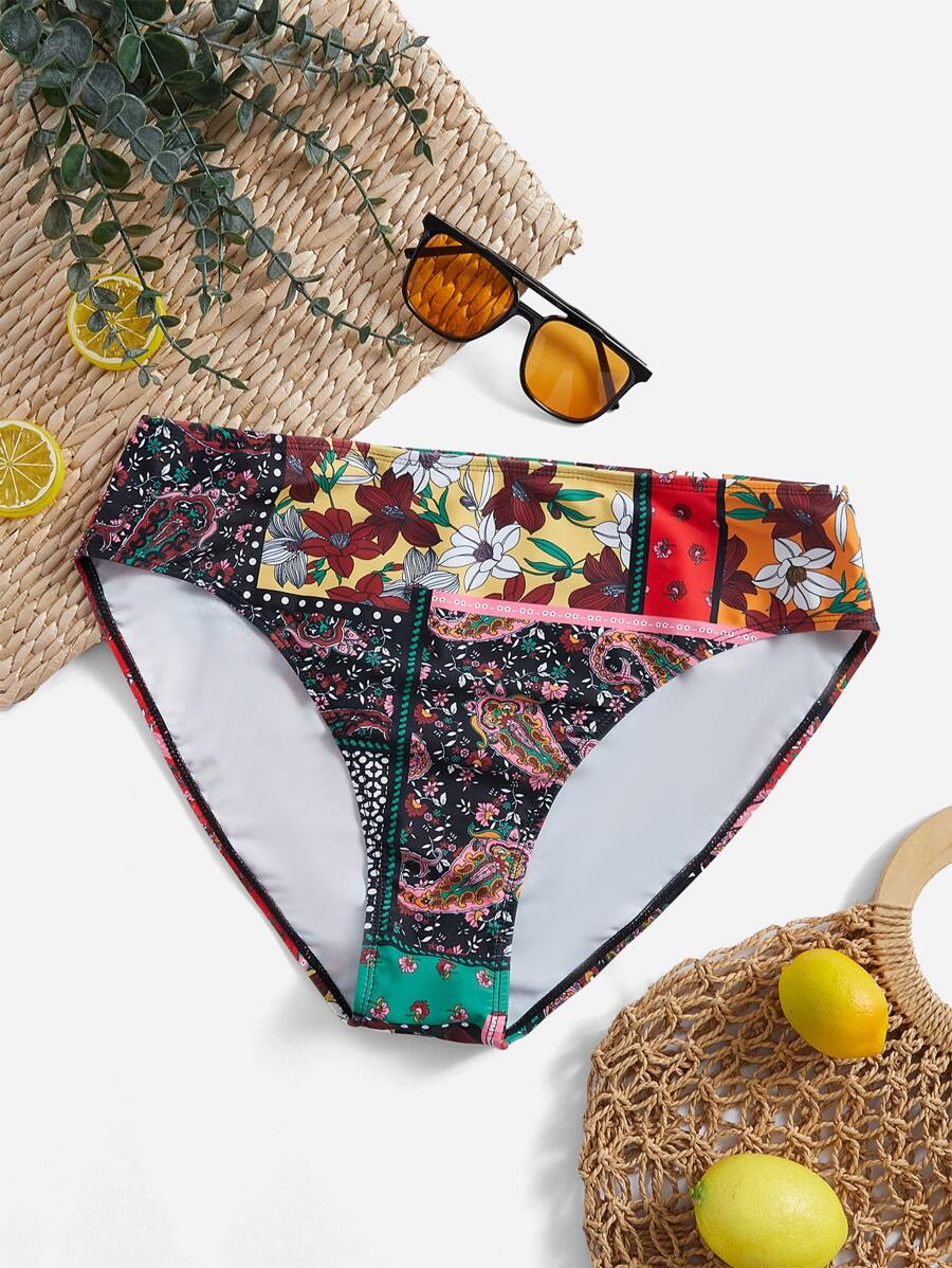 Plus Floral Print Bikini Bottom - Multicolor - View 1