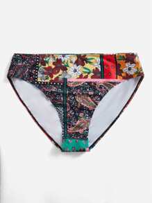 Plus Floral Print Bikini Bottom - Multicolor - View 3