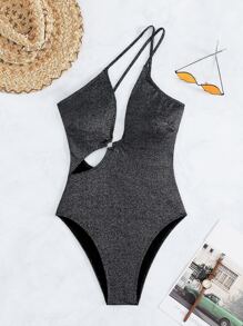 Swim SXY O形環細節單肩連體泳衣