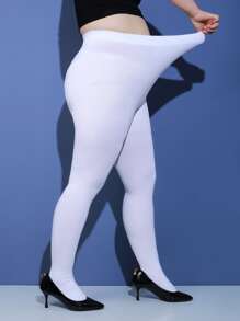Solid Plus Size Tights - White - View 1