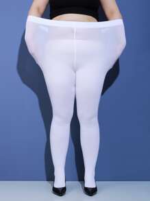 Solid Plus Size Tights - White - View 2