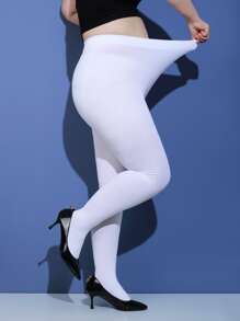 Solid Plus Size Tights - White - View 3