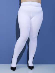 Solid Plus Size Tights - White - View 4