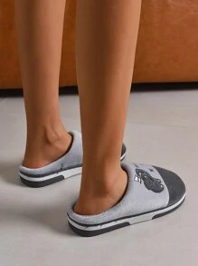 秋冬女士时尚简约保暖轻便舒适家居拖鞋，毛绒拖鞋 - 青檸色 - 查看 3