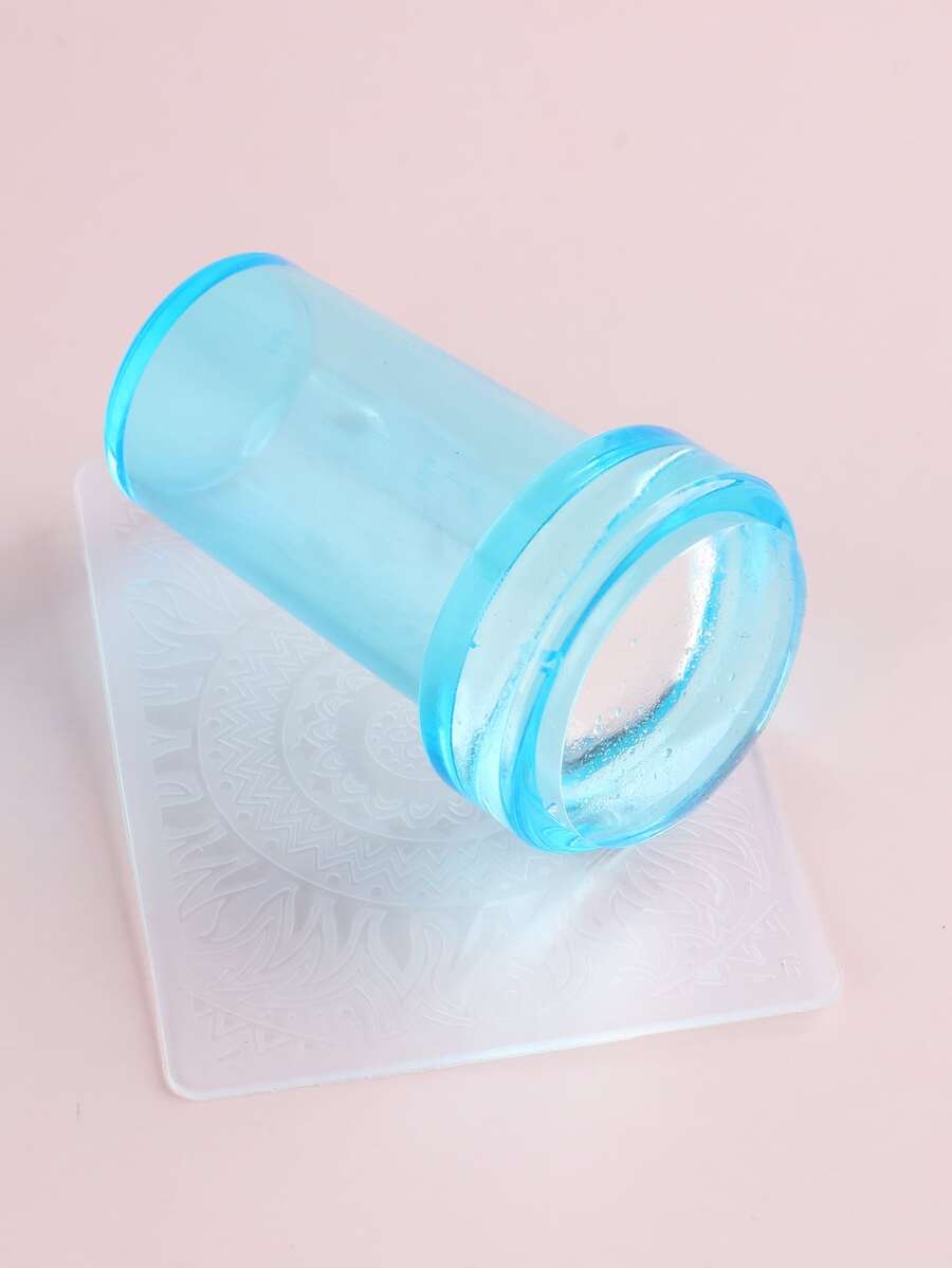 FULL BEAUTY 1pc Silicone Nail Art Stamper & 1pc Scraper - Blue - View 1