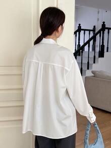 DAZY 拼接口袋綁頸落肩上衣 - 白色 - 查看 2