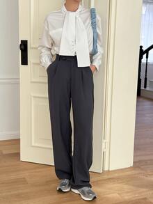 DAZY 拼接口袋綁頸落肩上衣 - 白色 - 查看 6