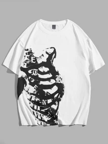 ROMWE MEN Goth Men Skeleton Graphic Tee For Halloween, School - White - View 1