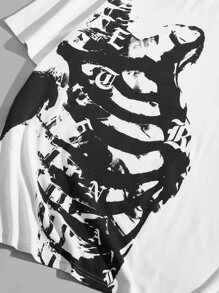 ROMWE MEN Goth Men Skeleton Graphic Tee For Halloween, School - White - View 3