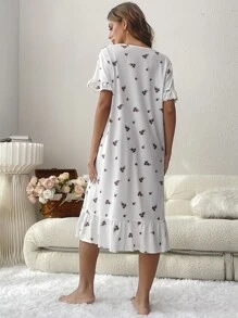 Váy ngủ & áo ngủ Nữ Tương phản ren Viên lá sen Họa tiết hoa Thanh lịch - Nhiều màu - Xem 2