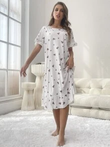 Váy ngủ & áo ngủ Nữ Tương phản ren Viên lá sen Họa tiết hoa Thanh lịch - Nhiều màu - Xem 5