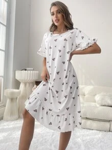 Váy ngủ & áo ngủ Nữ Tương phản ren Viên lá sen Họa tiết hoa Thanh lịch - Nhiều màu - Xem 6