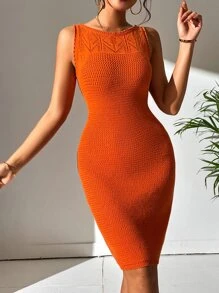 SHEIN Privé Solid Bodycon Jumper Dress - Orange - View 3