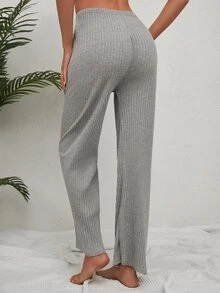 RueChic Knot Waist Ribbed Knit Trousers - Grey - View 2