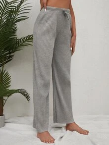 RueChic Knot Waist Ribbed Knit Trousers - Grey - View 4